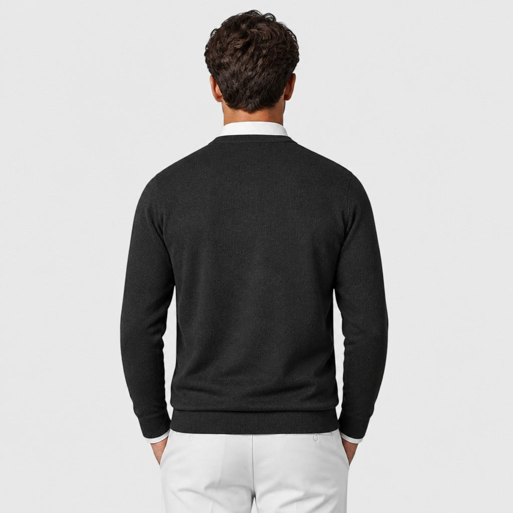 Men’s Slim Fit Wool Blend Crew Neck Jumper Black back