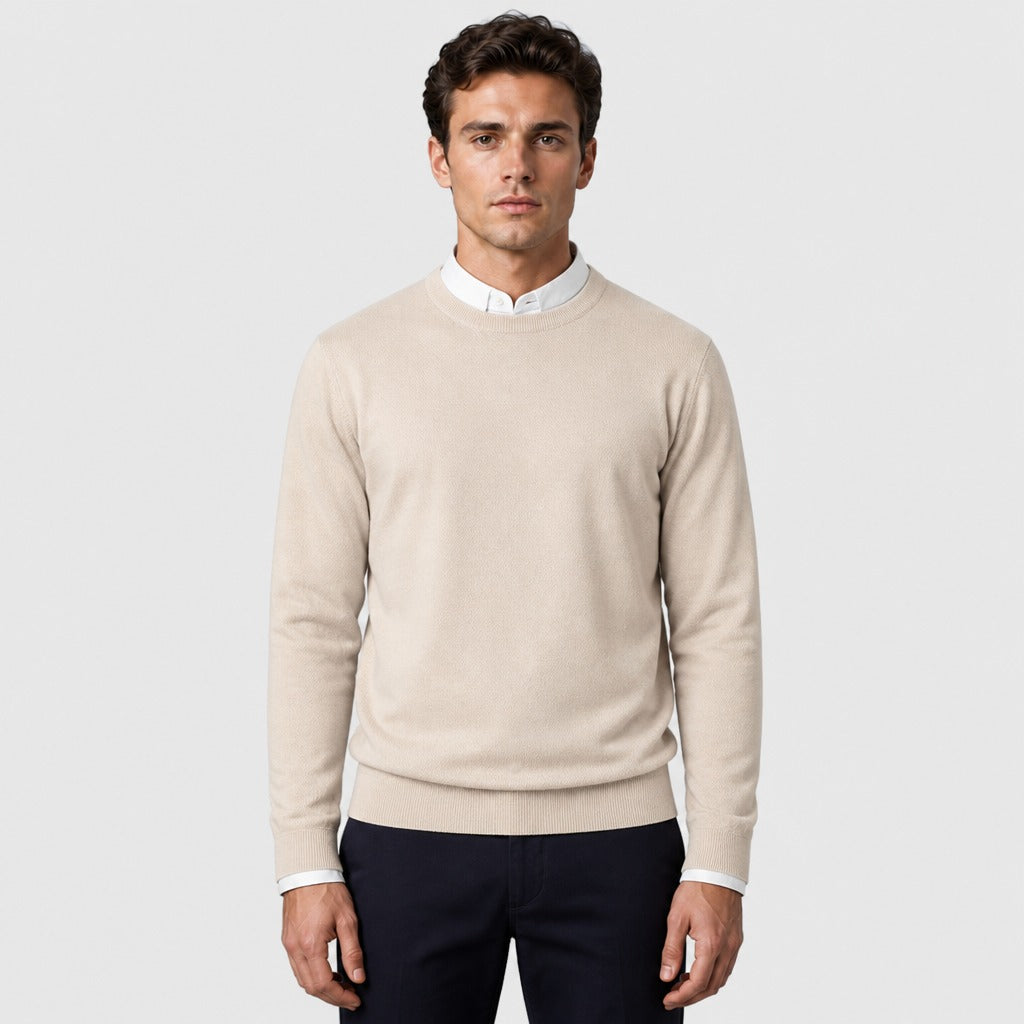 Men’s Slim Fit Wool Blend Crew Neck Jumper Beige