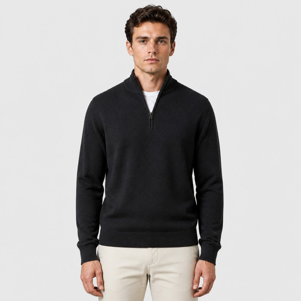 Men’s Slim Fit Wool Blend Half-Zip Jumper Black front