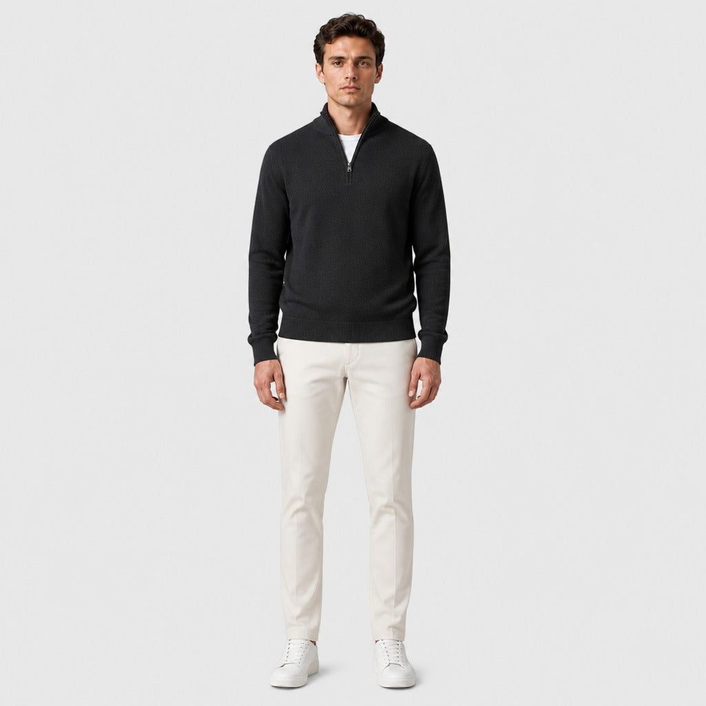Men’s Slim Fit Wool Blend Half-Zip Jumper Black full length