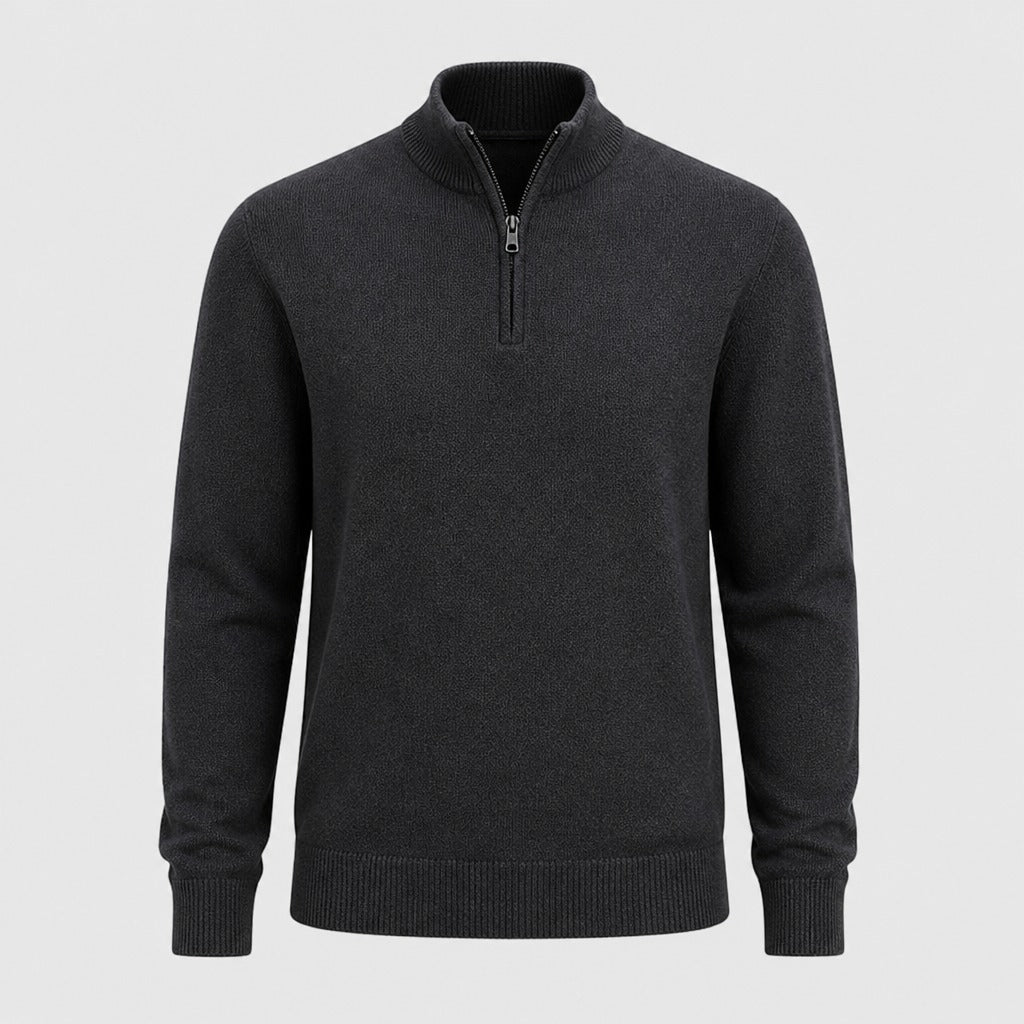 Men’s Slim Fit Wool Blend Half-Zip Jumper Black product front