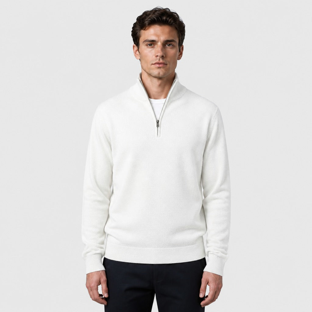 Men’s Slim Fit Wool Blend Half-Zip Jumper White