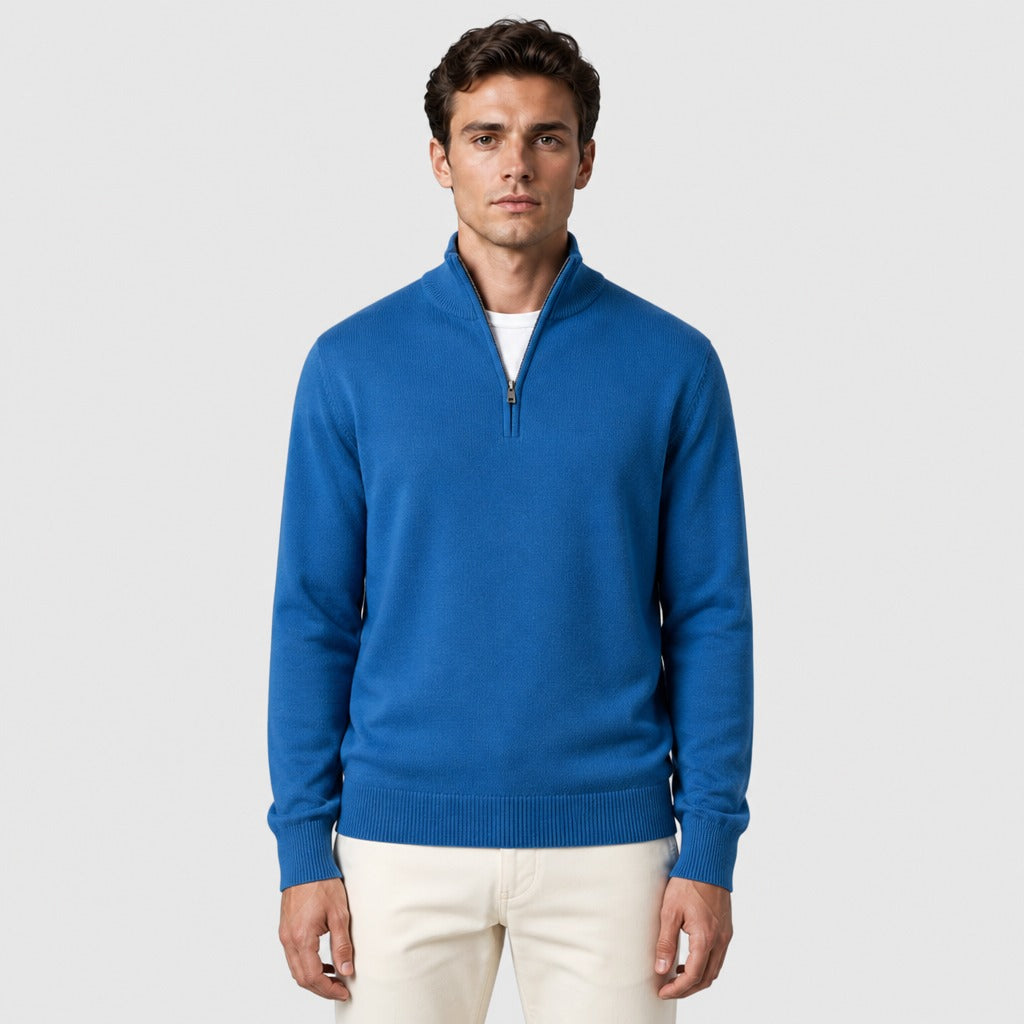 Men’s Slim Fit Wool Blend Half-Zip Jumper Blue