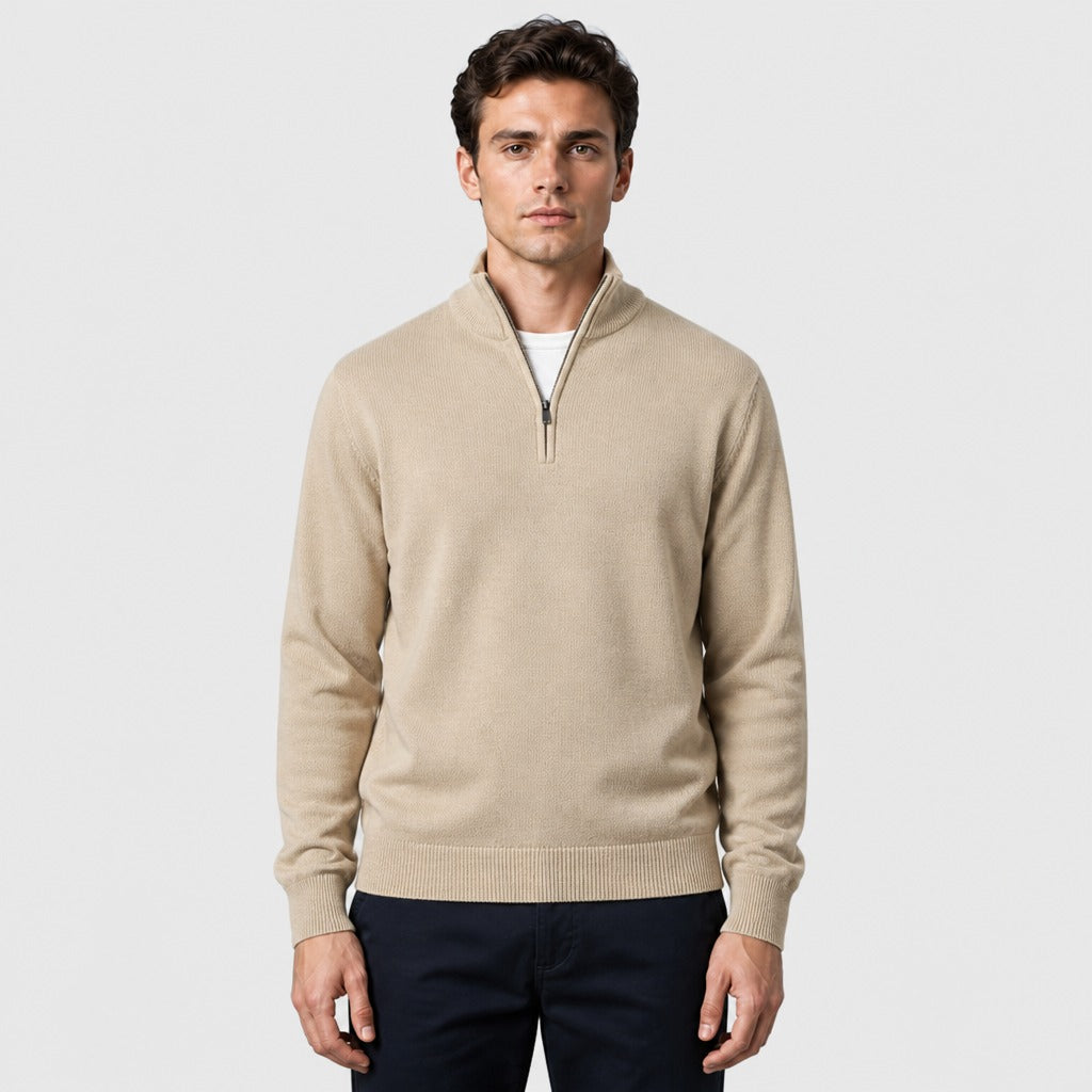 Men’s Slim Fit Wool Blend Half-Zip Jumper Beige