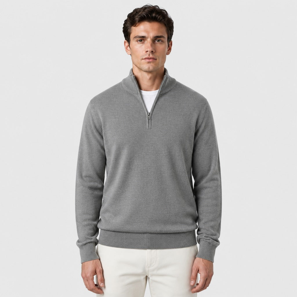 Men’s Slim Fit Wool Blend Half-Zip Jumper Grey