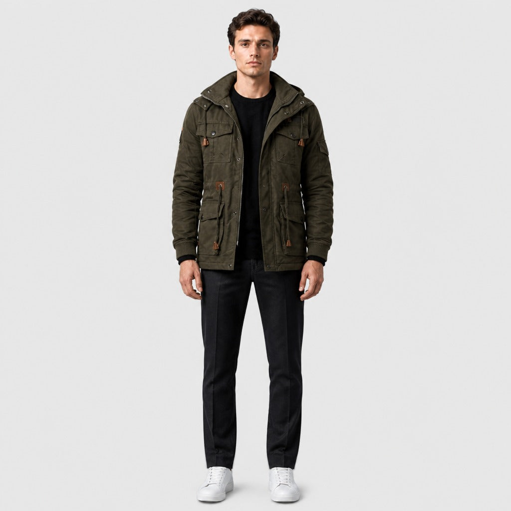 Men’s Slim Fit Zip Jacket with Ribbed Cuffs Green full length