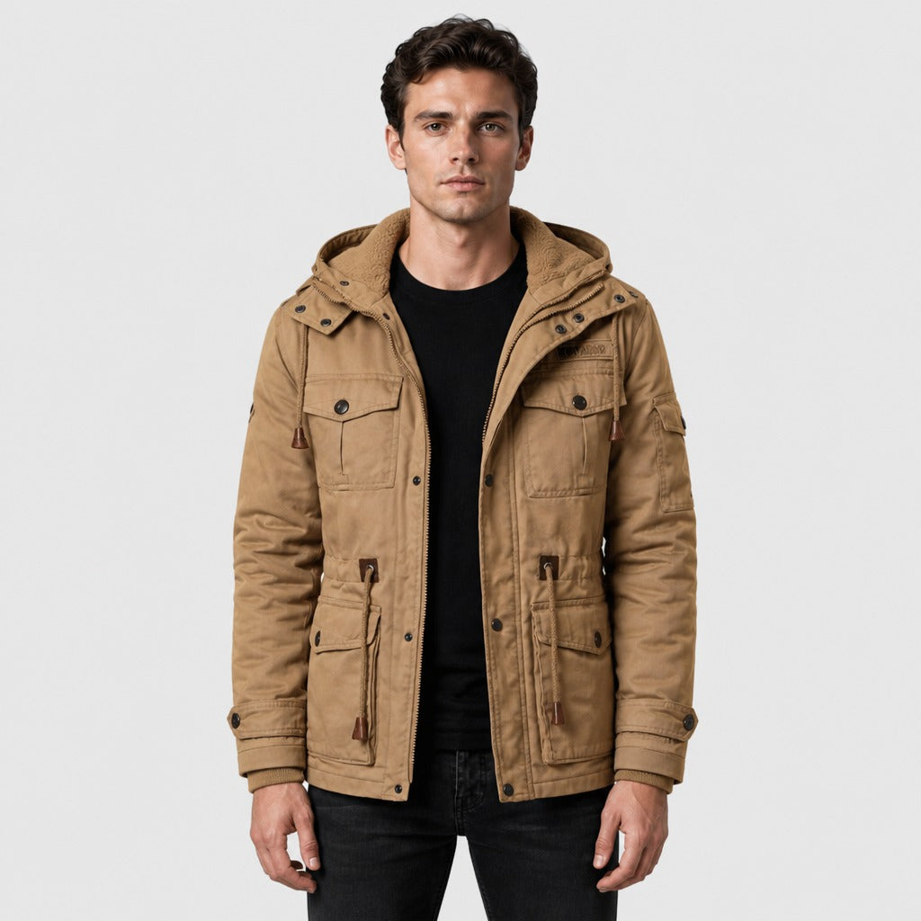 Men’s Slim Fit Zip Jacket with Ribbed Cuffs Khaki