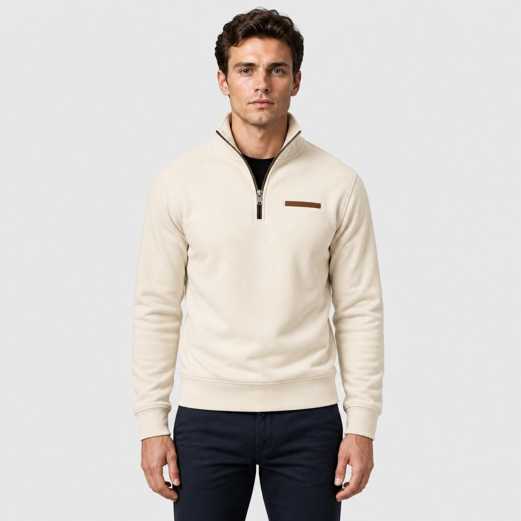 Men’s Slim Fit Zip-Up Fleece Sweatshirt Beige front