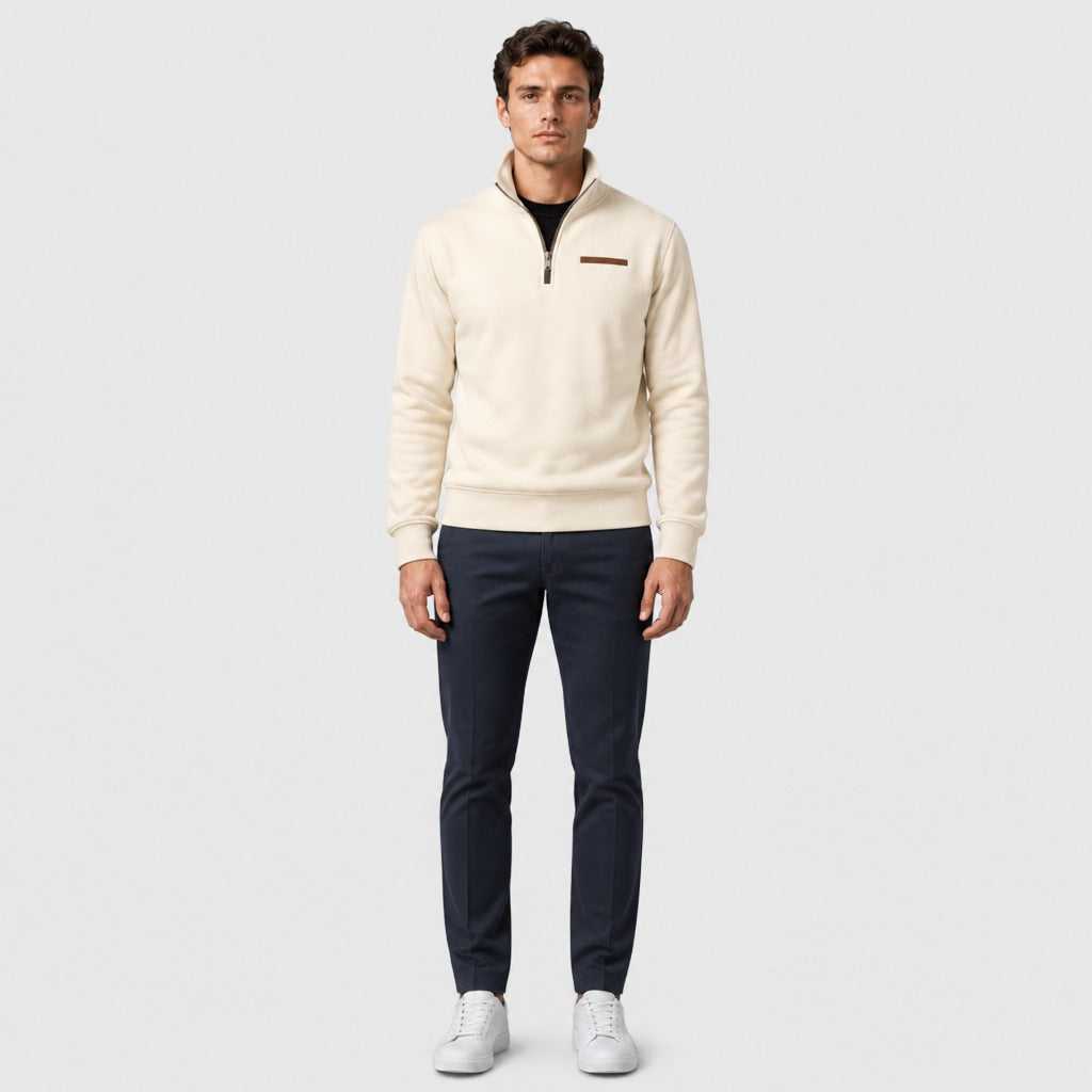 Men’s Slim Fit Zip-Up Fleece Sweatshirt Beige full length