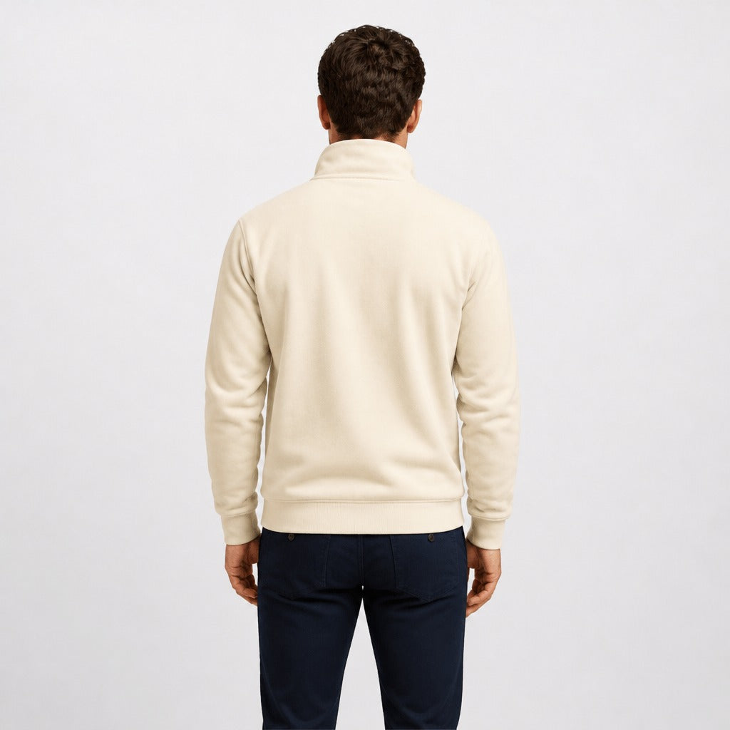 Men’s Slim Fit Zip-Up Fleece Sweatshirt Beige back