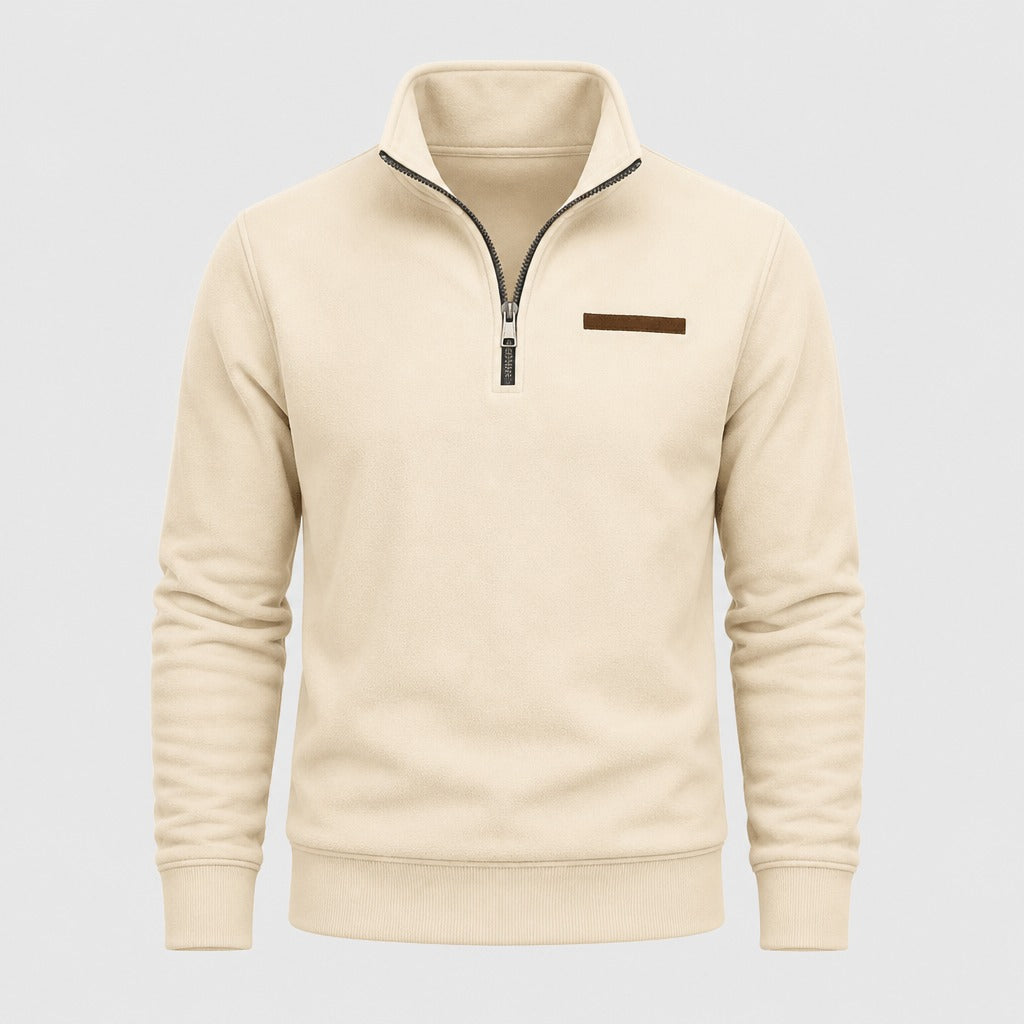 Men’s Slim Fit Zip-Up Fleece Sweatshirt Beige product front