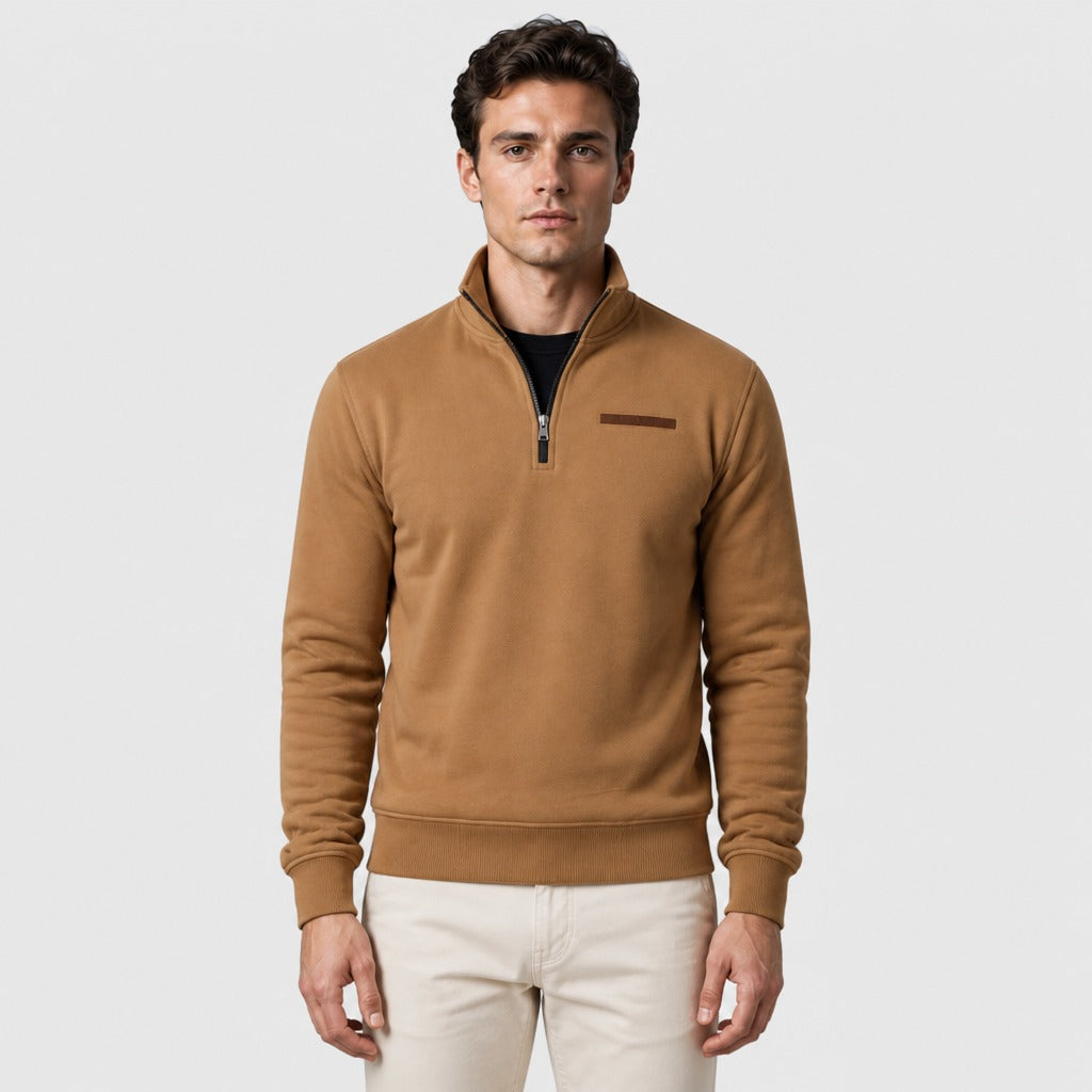 Men’s Slim Fit Zip-Up Fleece Sweatshirt Brown