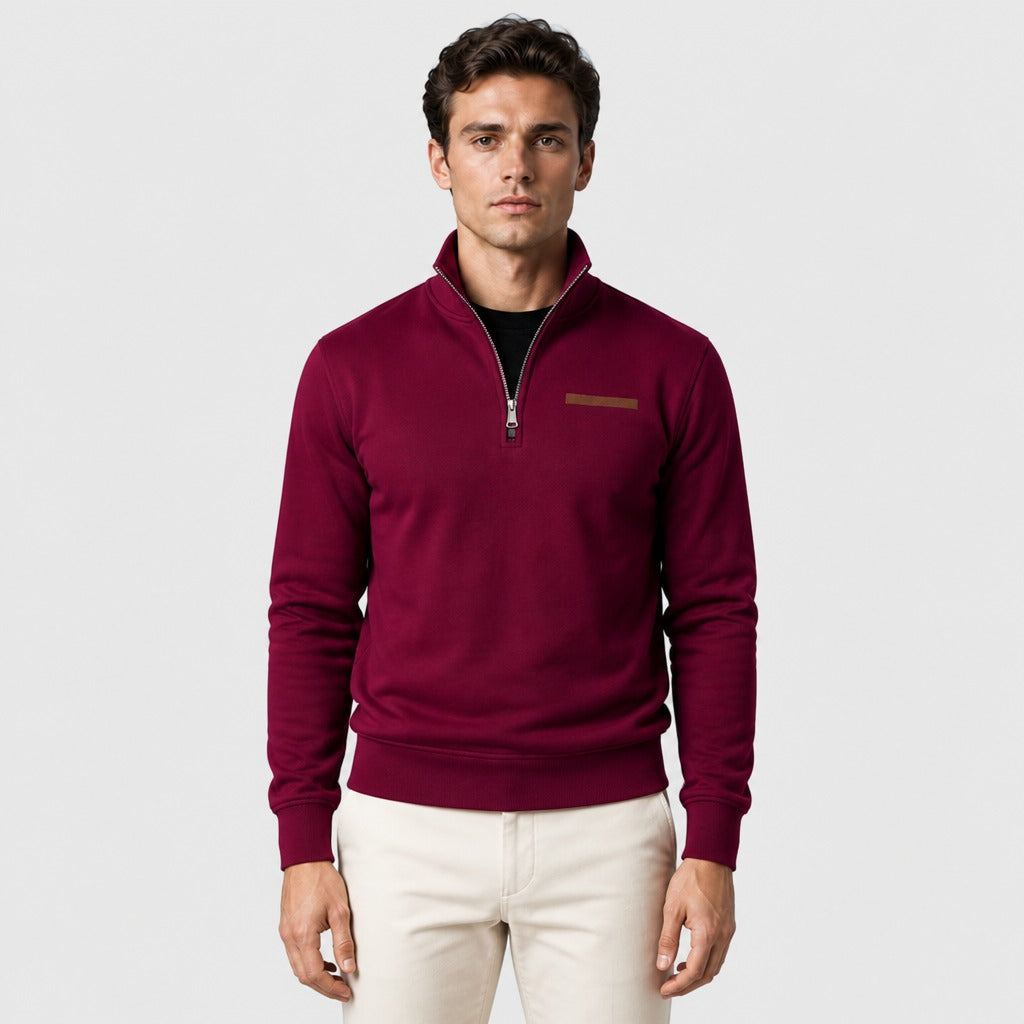 Men’s Slim Fit Zip-Up Fleece Sweatshirt Burgundy
