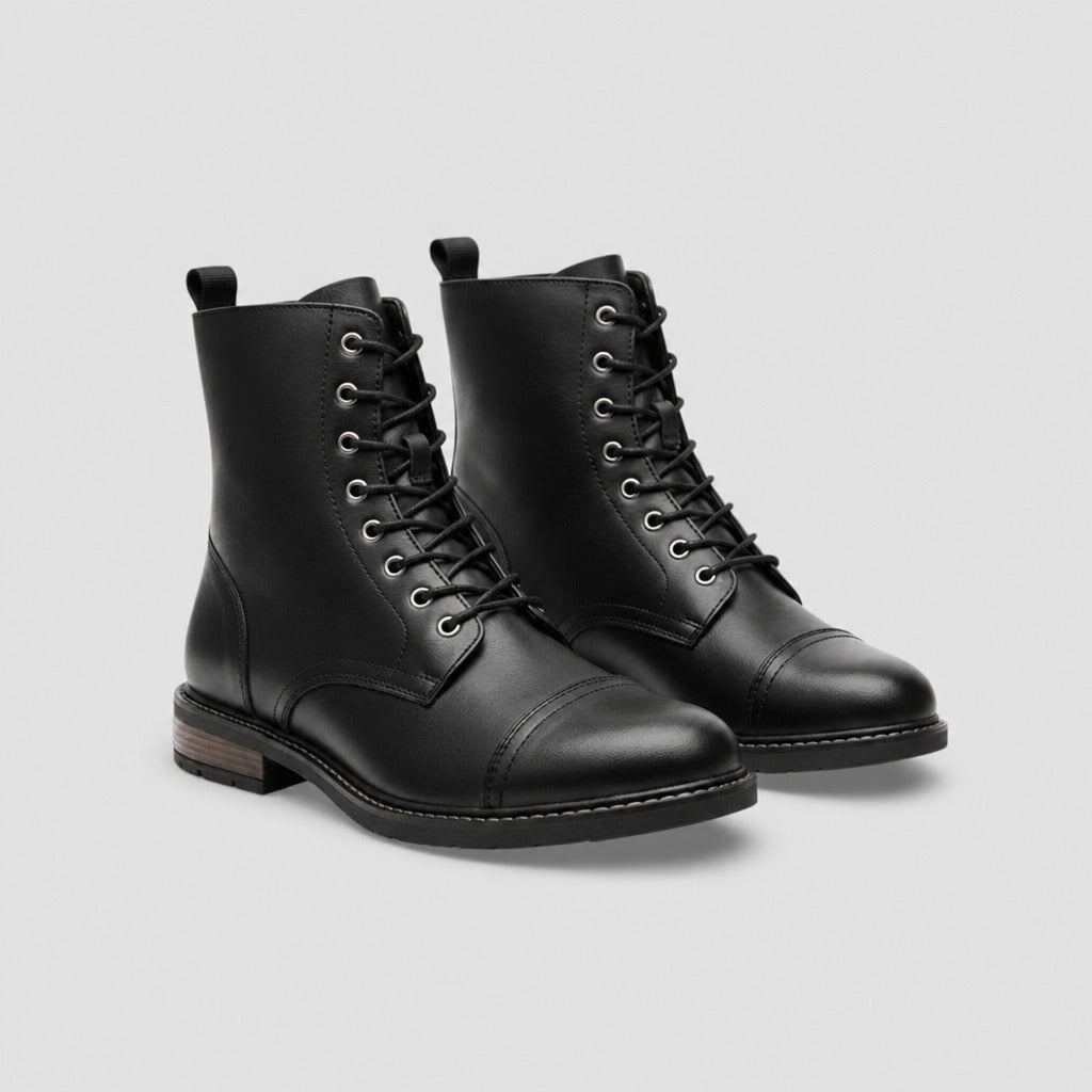 Men’s Split Leather Ankle Boots with Mid Heel Black pair