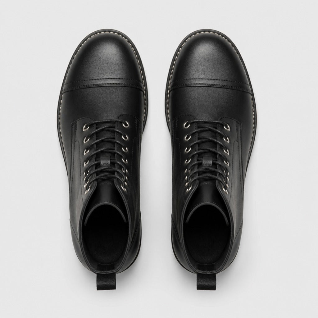 Men’s Split Leather Ankle Boots with Mid Heel Black top view