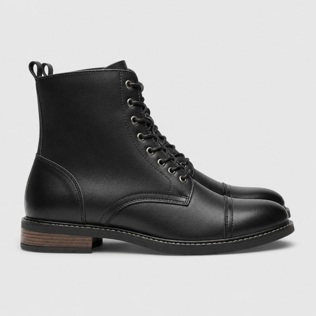 Men’s Split Leather Ankle Boots with Mid Heel Black side view