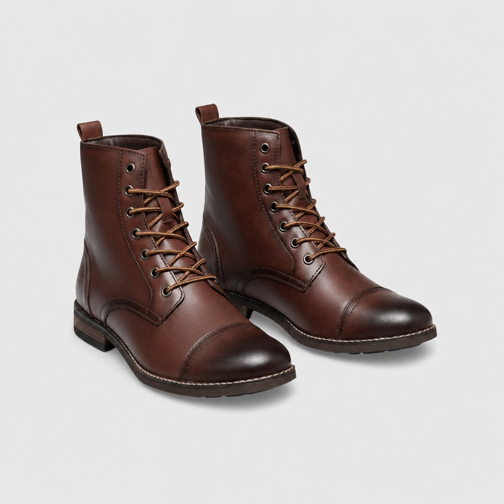 Men’s Split Leather Ankle Boots with Mid Heel Dark Brown