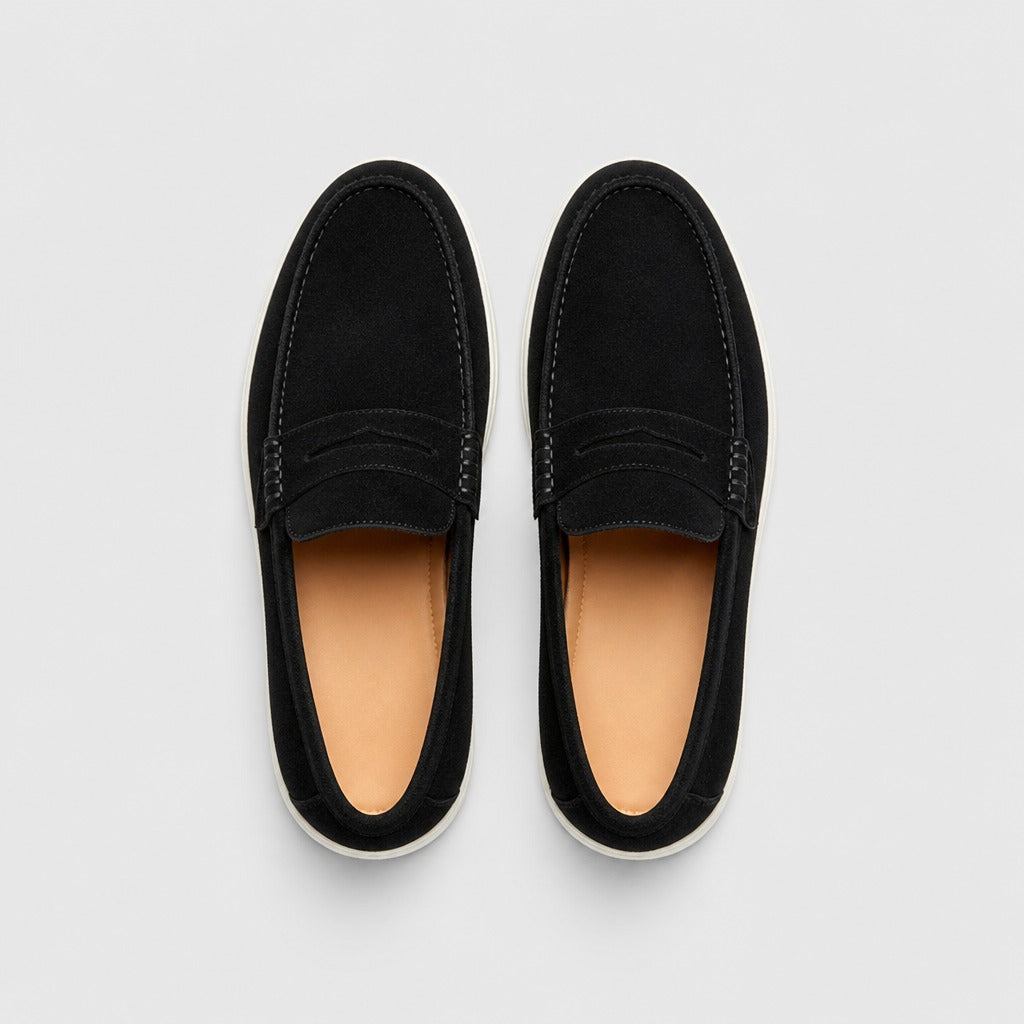 Men’s Split Leather Comfort Loafers Black top view