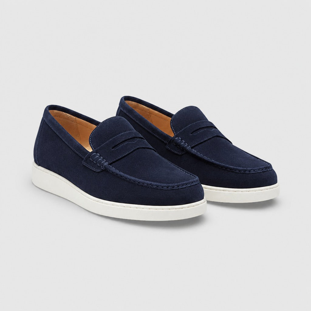 Men’s Split Leather Comfort Loafers Navy Blue
