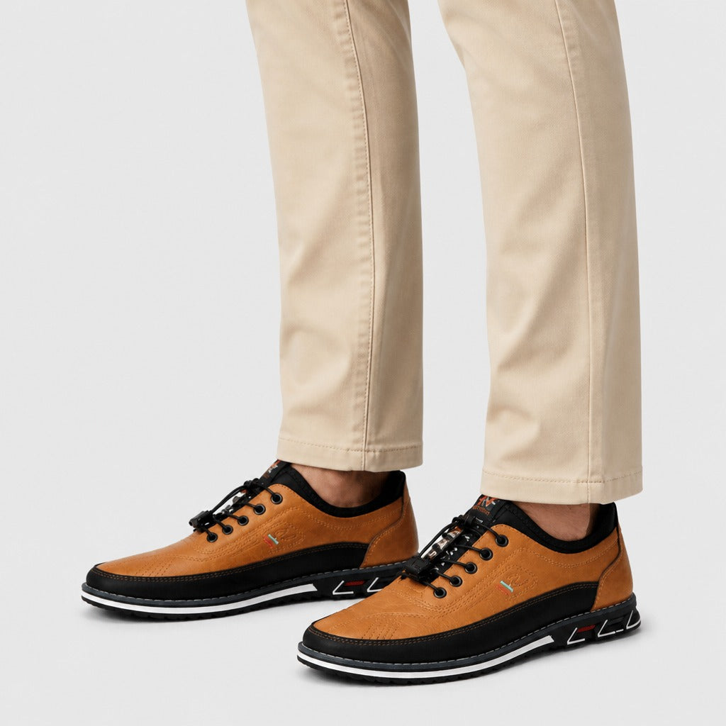 Men’s Split Leather Lace-Up Shoes Caramel worn