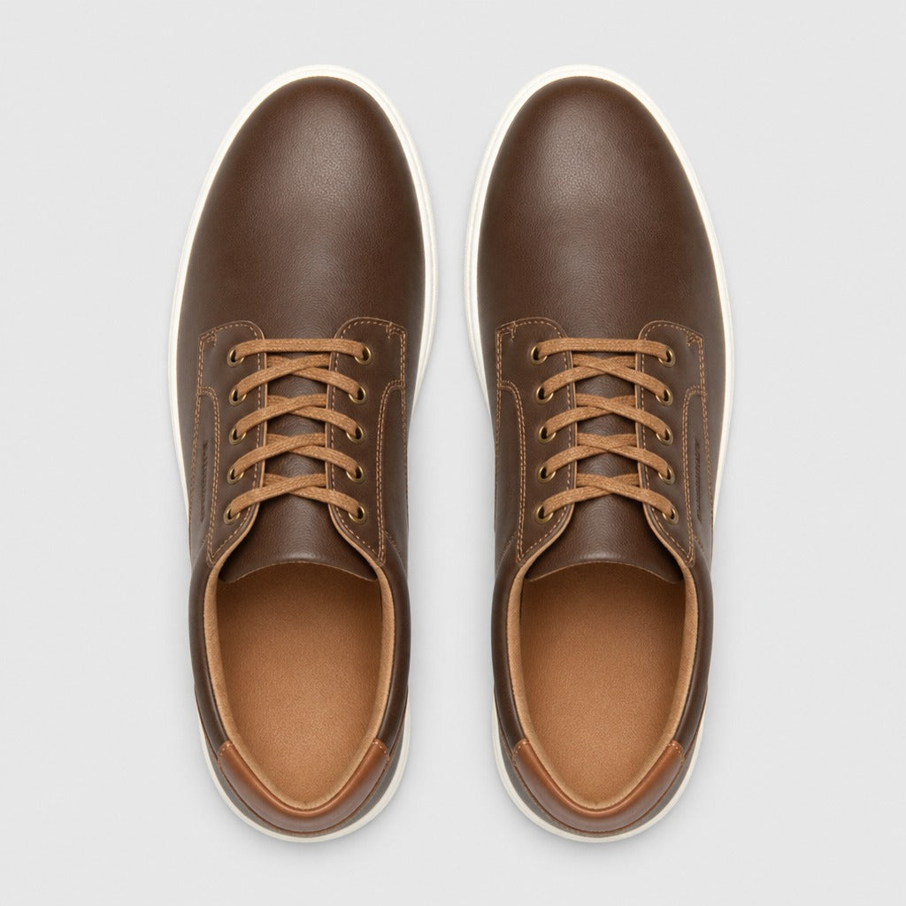 Men’s Split Leather Low-Top Lace-Up Shoes Light Brown top view