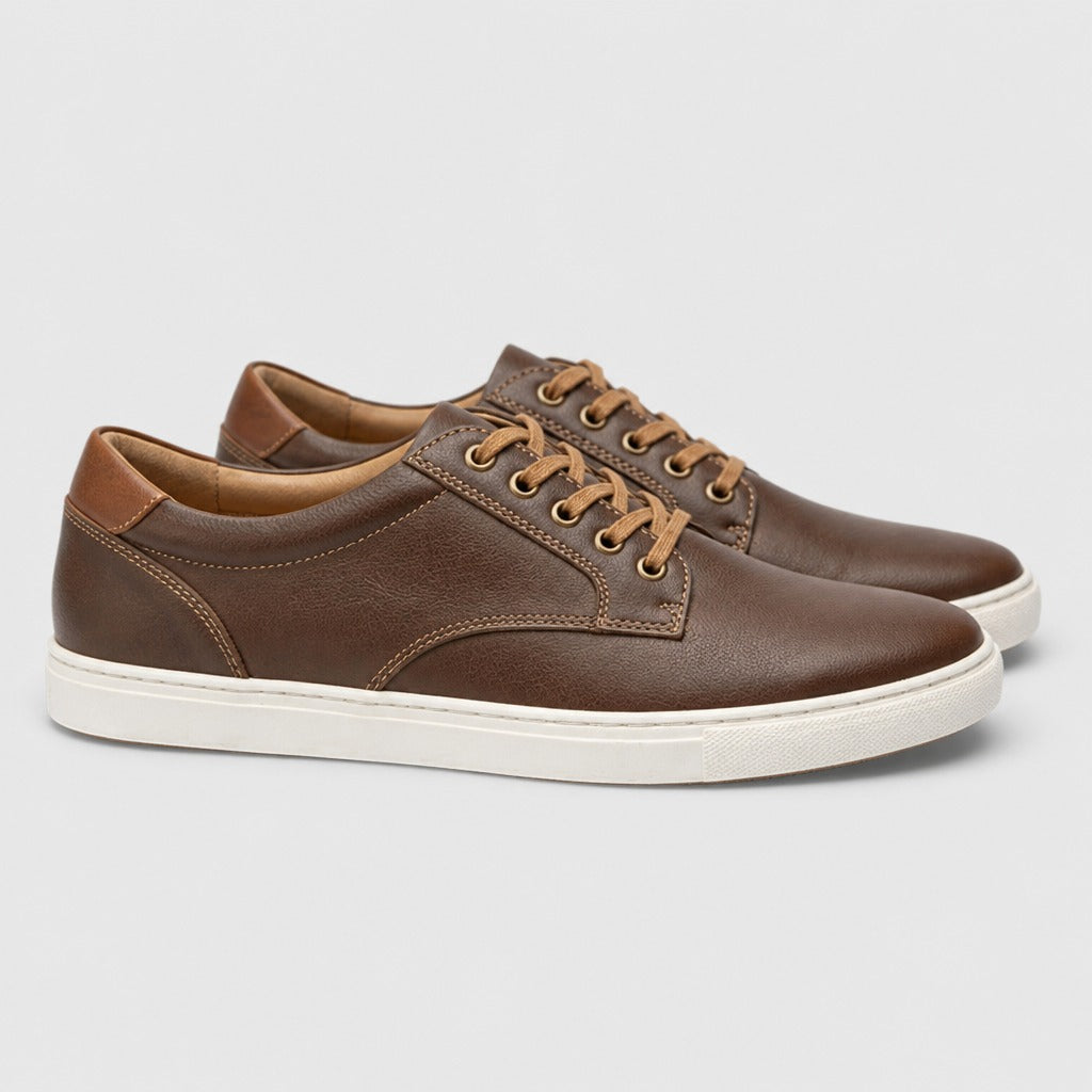 Men’s Split Leather Low-Top Lace-Up Shoes Light Brown side view