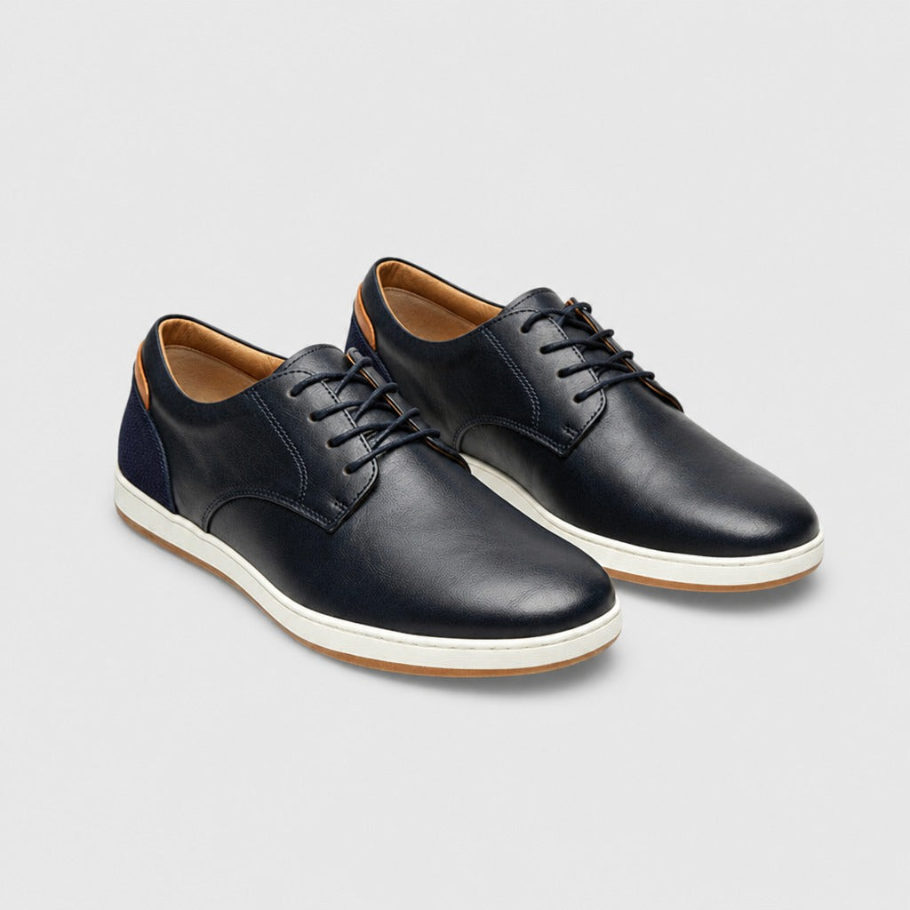 Men’s Split Leather Low-Top Lace-Up Shoes Navy Blue