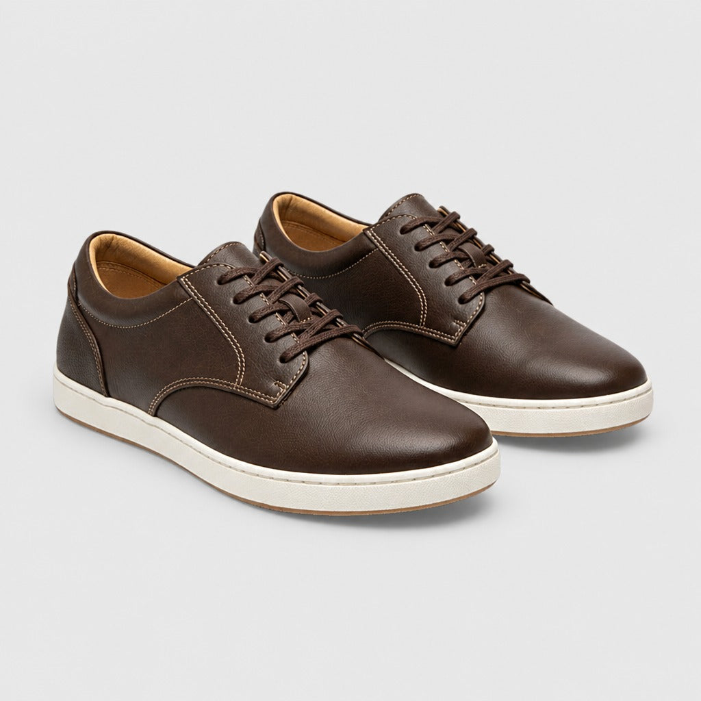 Men’s Split Leather Low-Top Lace-Up Shoes Dark Brown