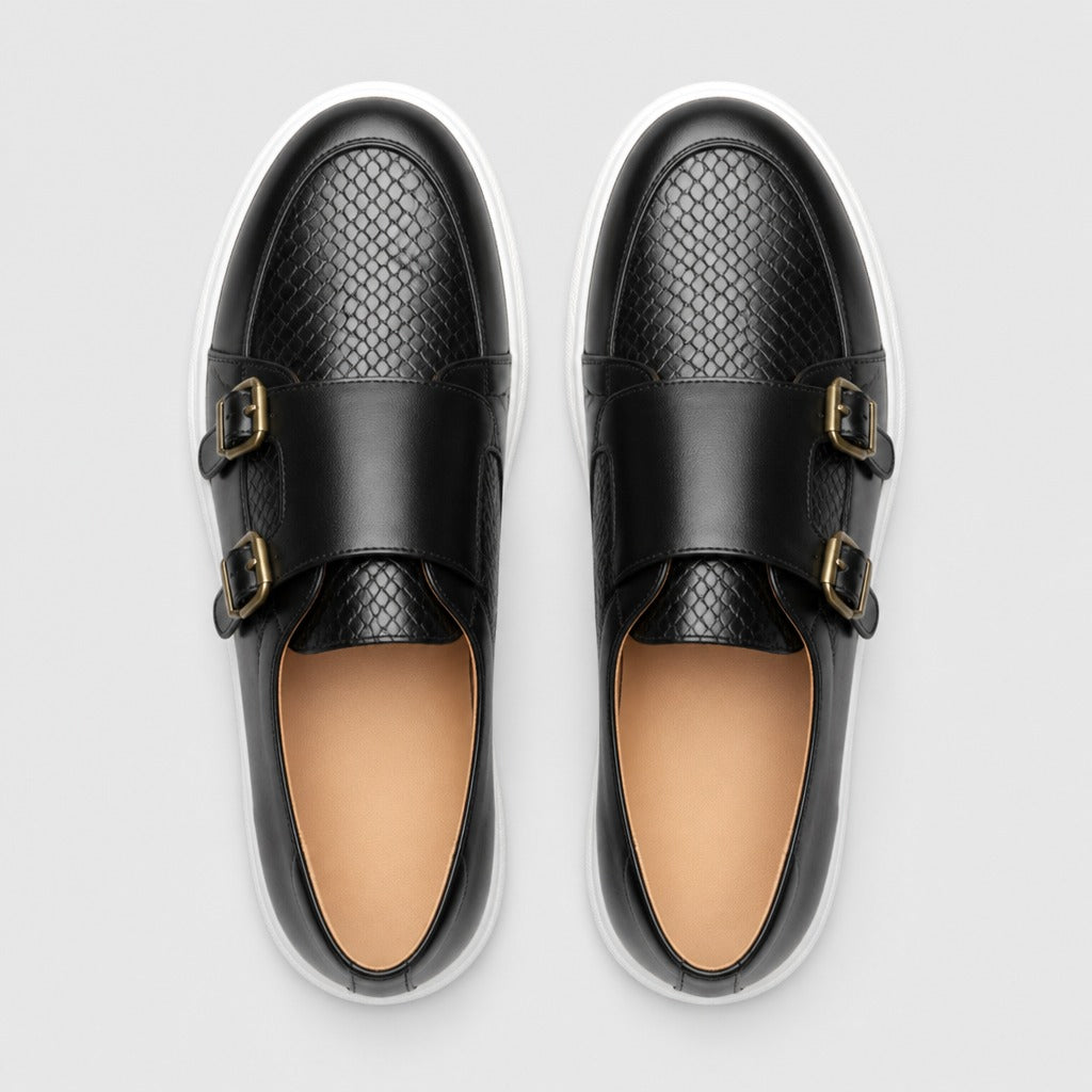Men’s Split Leather Slip-On Shoes Black top view