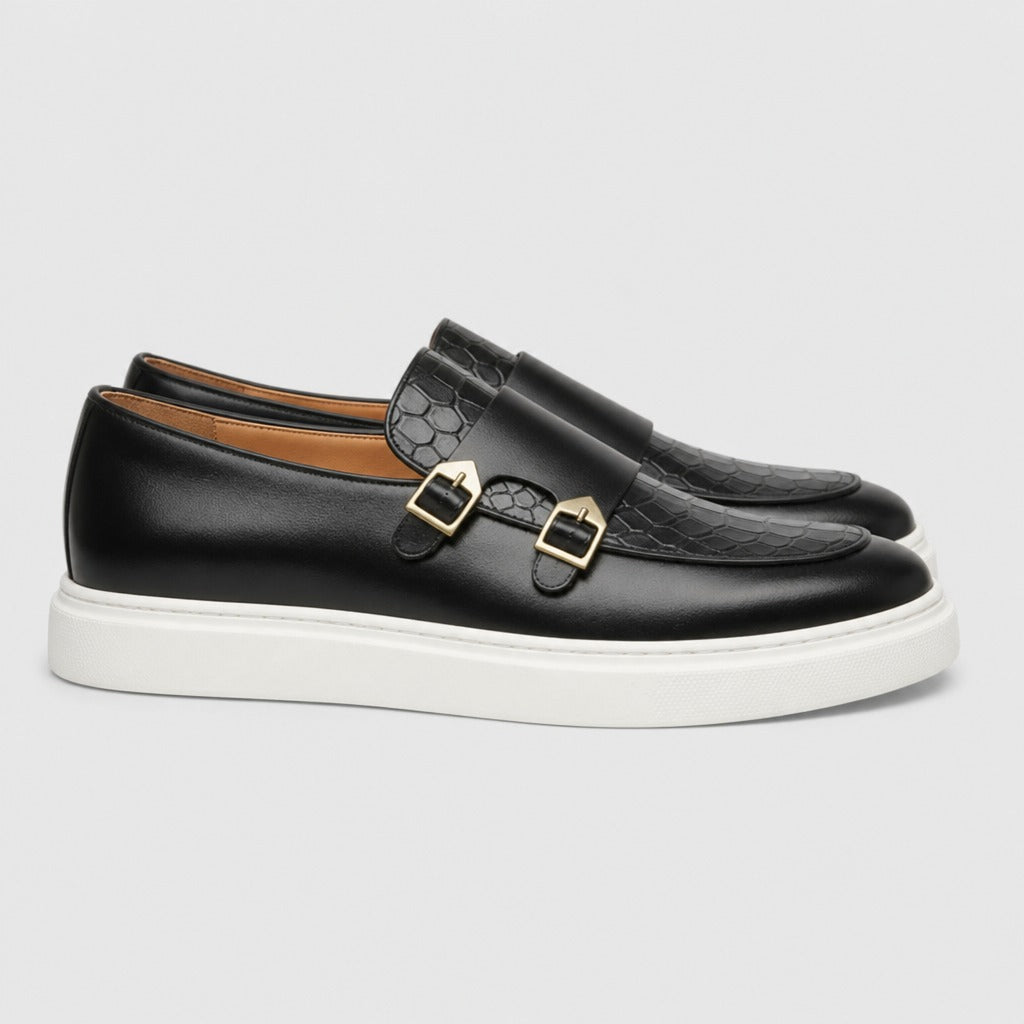 Men’s Split Leather Slip-On Shoes Black side view
