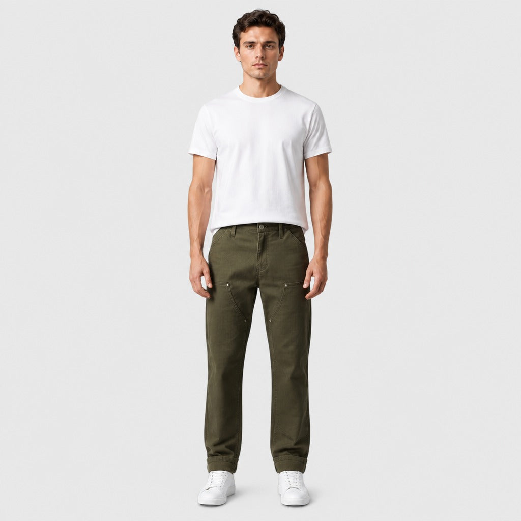Men’s Straight Leg Cotton Chinos Military Green full length