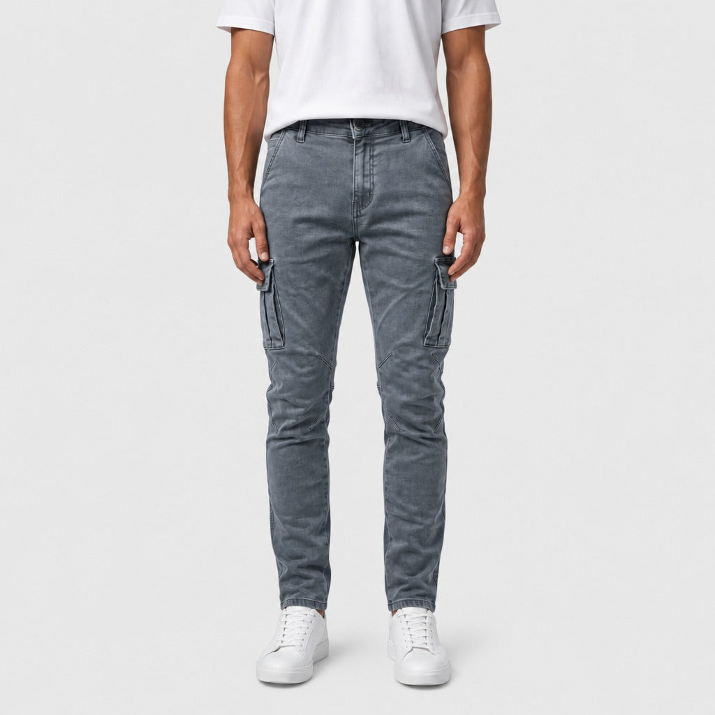 Men’s Straight Leg Cotton Joggers with Zip Fly Grey front