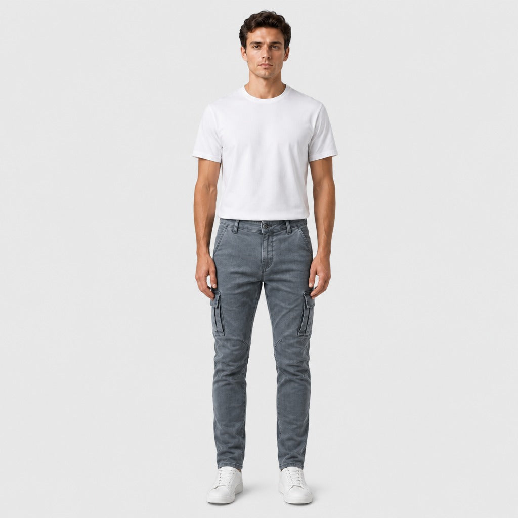 Men’s Straight Leg Cotton Joggers with Zip Fly Grey full length