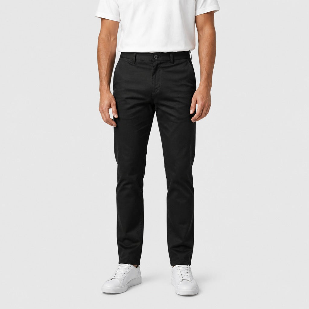 Men’s Straight Leg Trousers with Pockets Black front