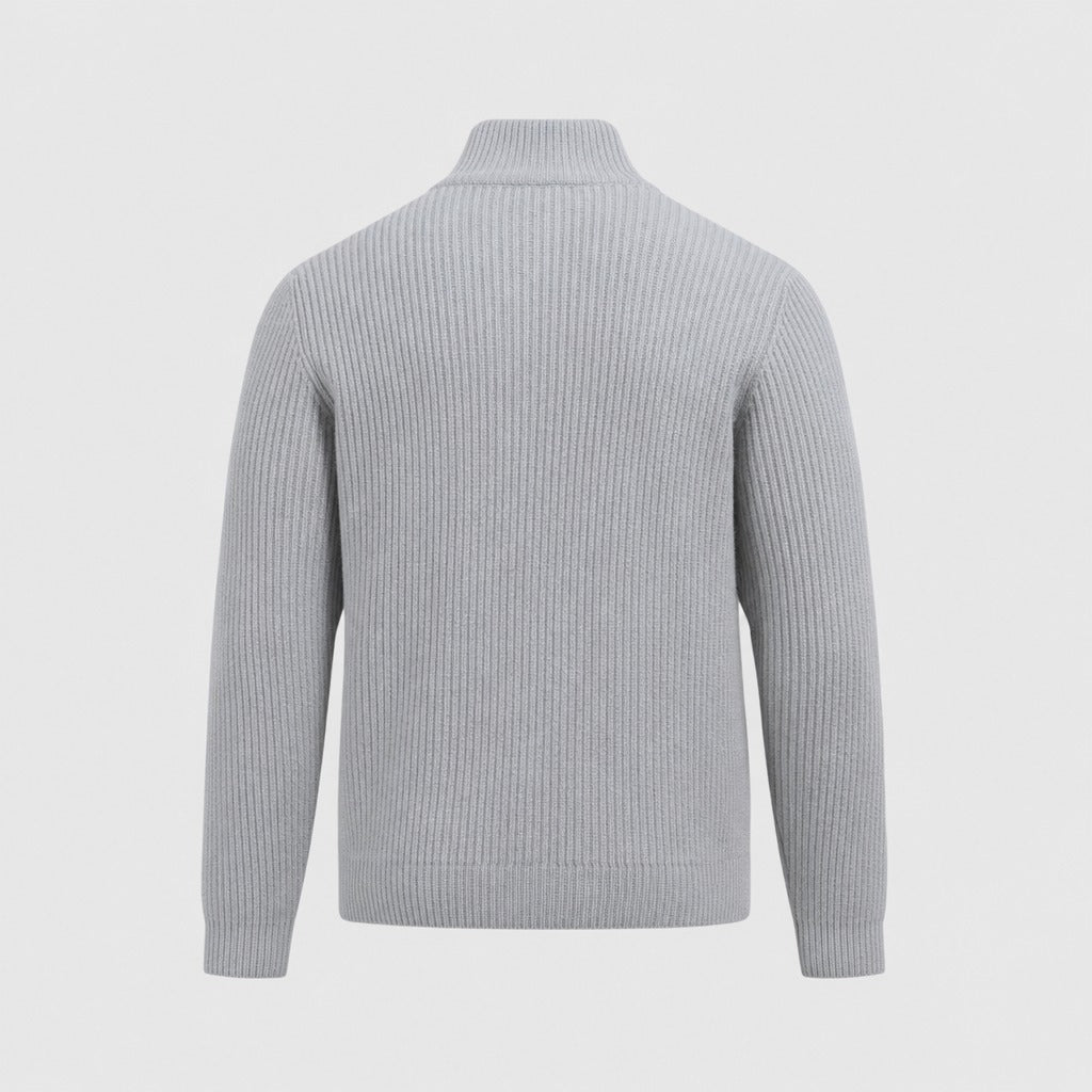 Men’s Stretch Knit High Neck Zip Cardigan Light Grey product back