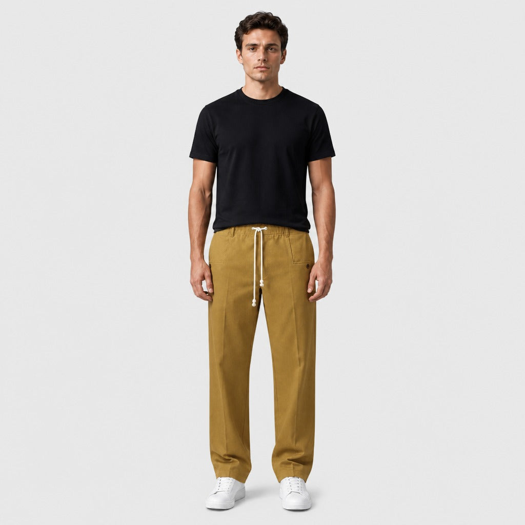 Men’s Stretch Twill Straight Leg Trousers Khaki full length
