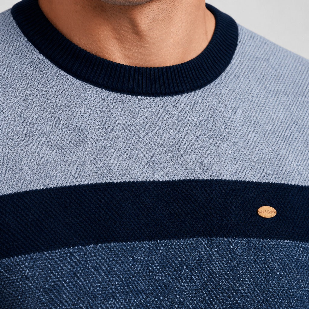 Men’s Striped Cotton Crew Neck Jumper detail