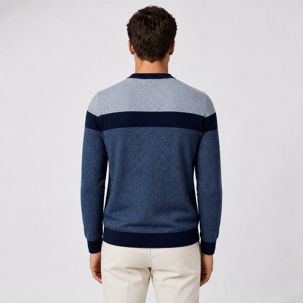 Men’s Striped Cotton Crew Neck Jumper Blue back