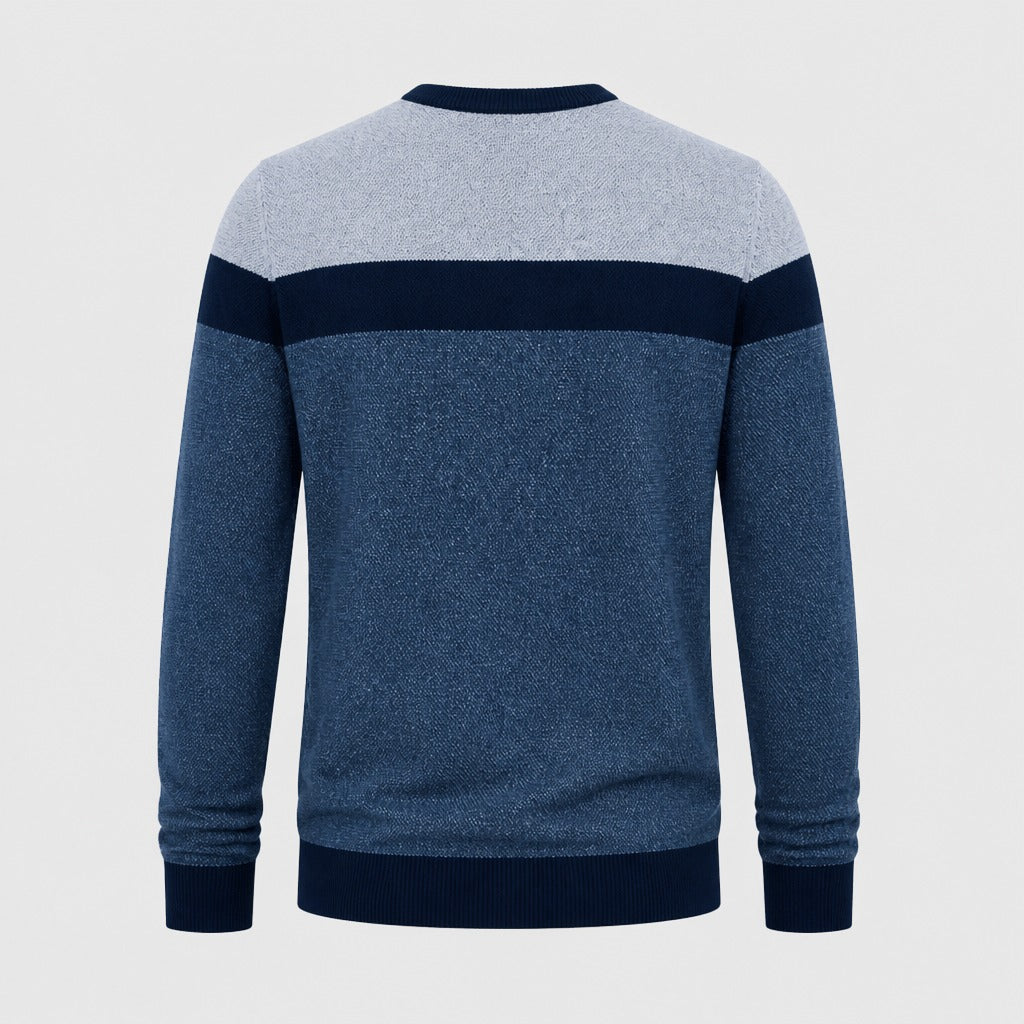 Men’s Striped Cotton Crew Neck Jumper Blue product back