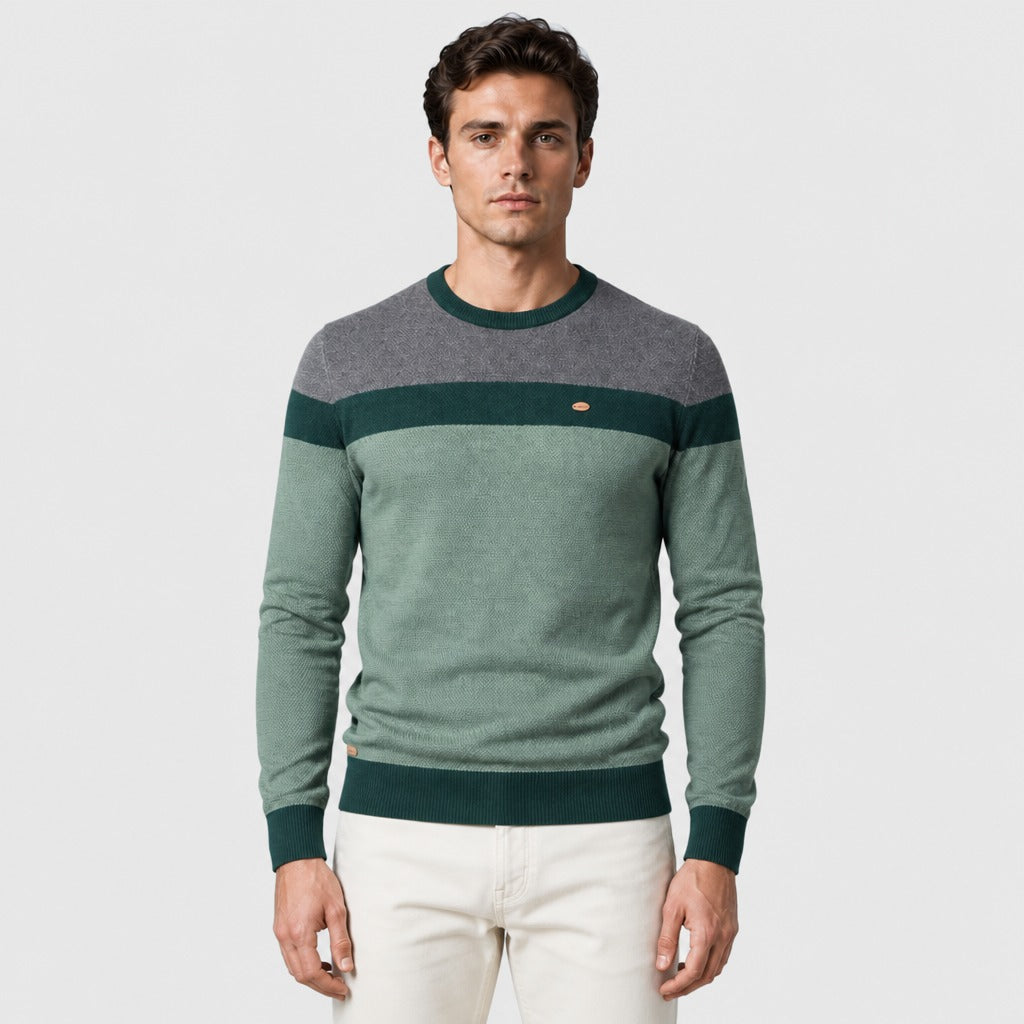 Men’s Striped Cotton Crew Neck Jumper Green