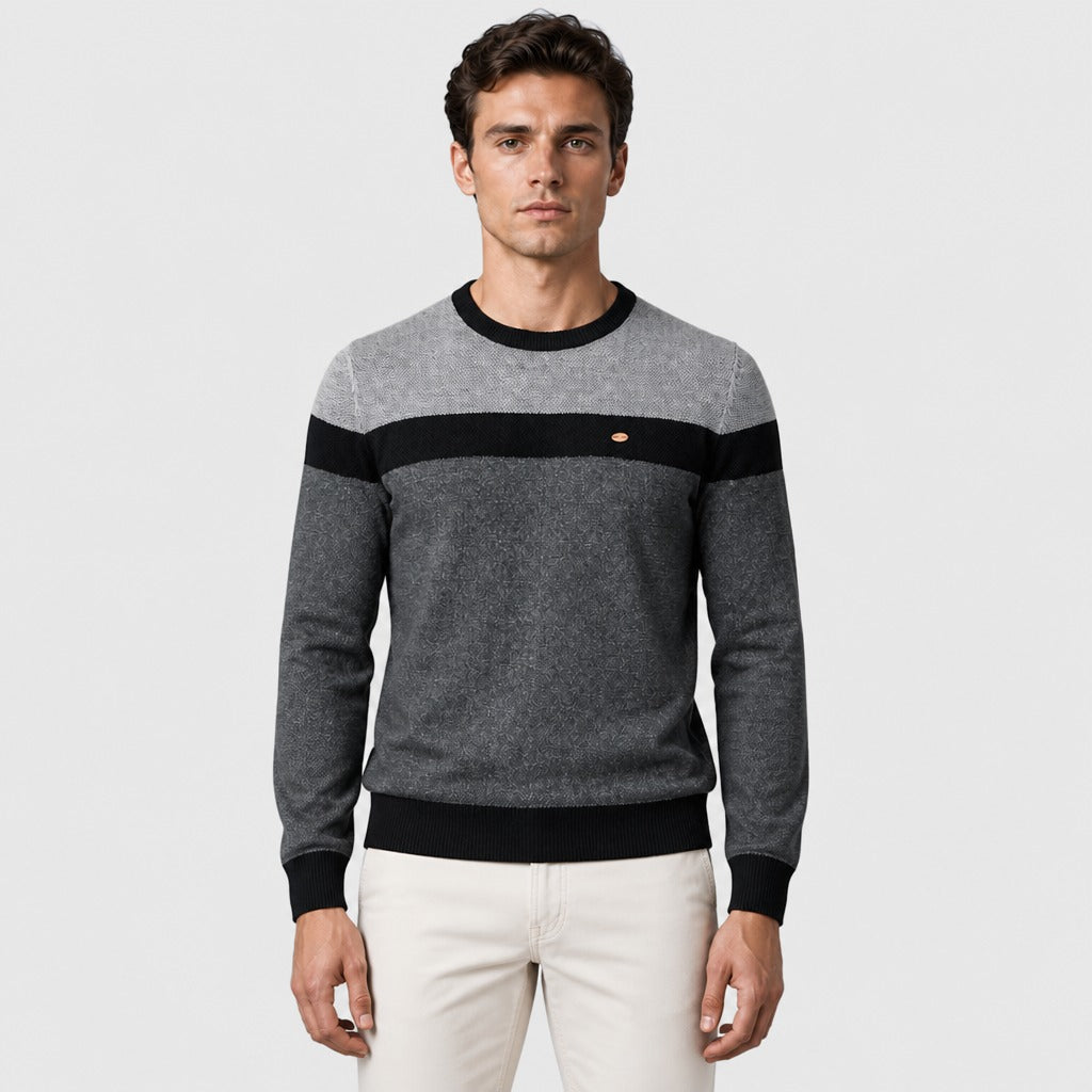 Men’s Striped Cotton Crew Neck Jumper Grey
