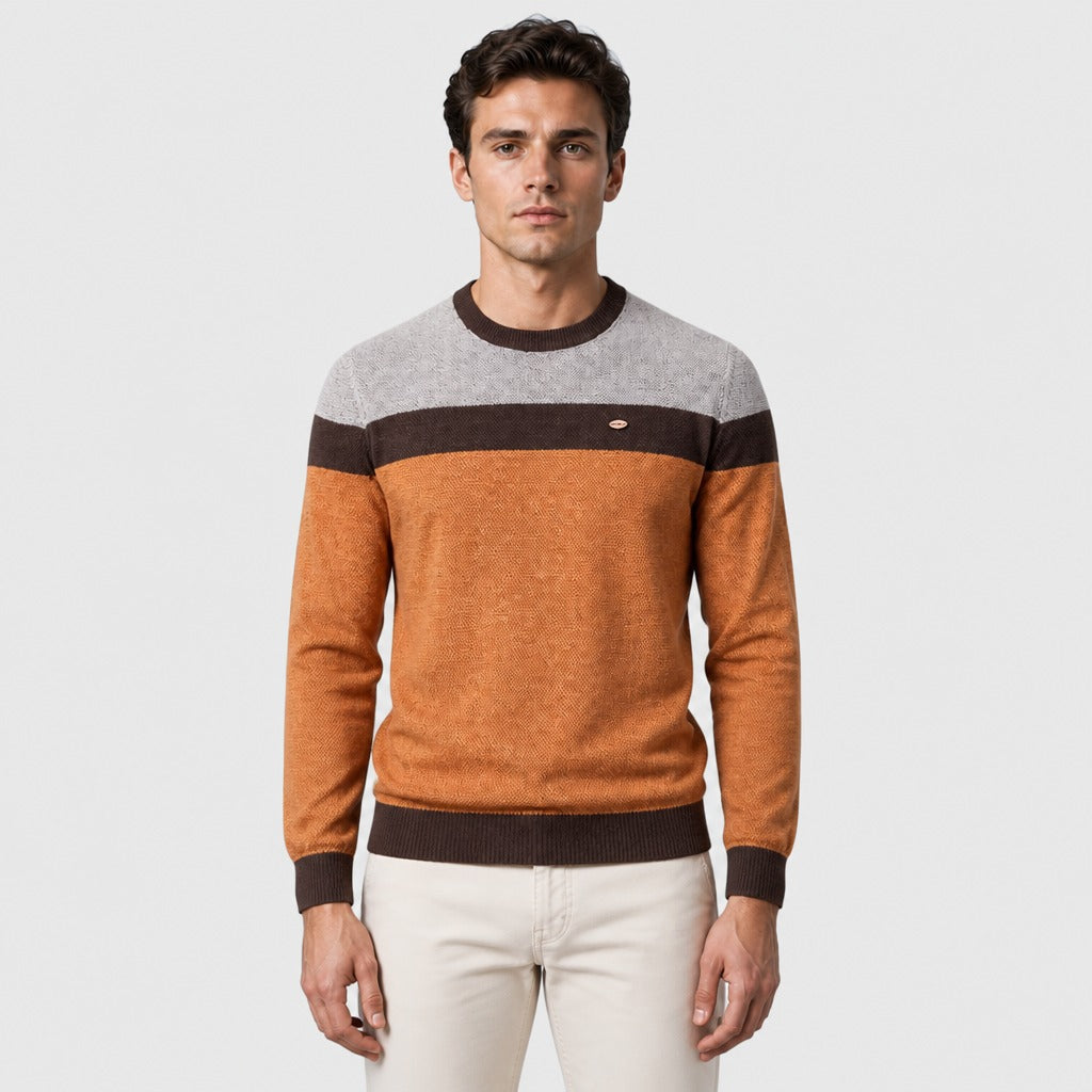 Men’s Striped Cotton Crew Neck Jumper Brown