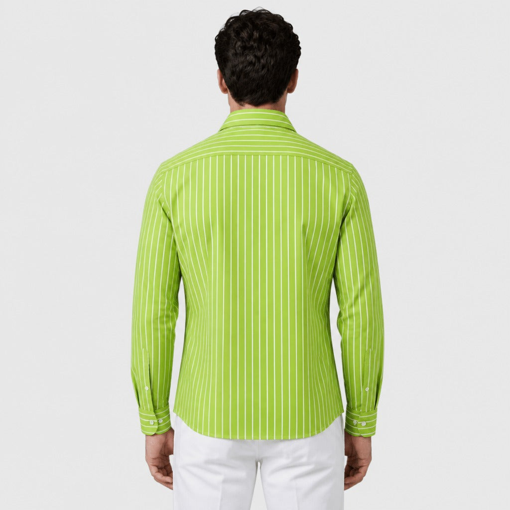 Men’s Striped Shirt with Turn-Down Collar Green back