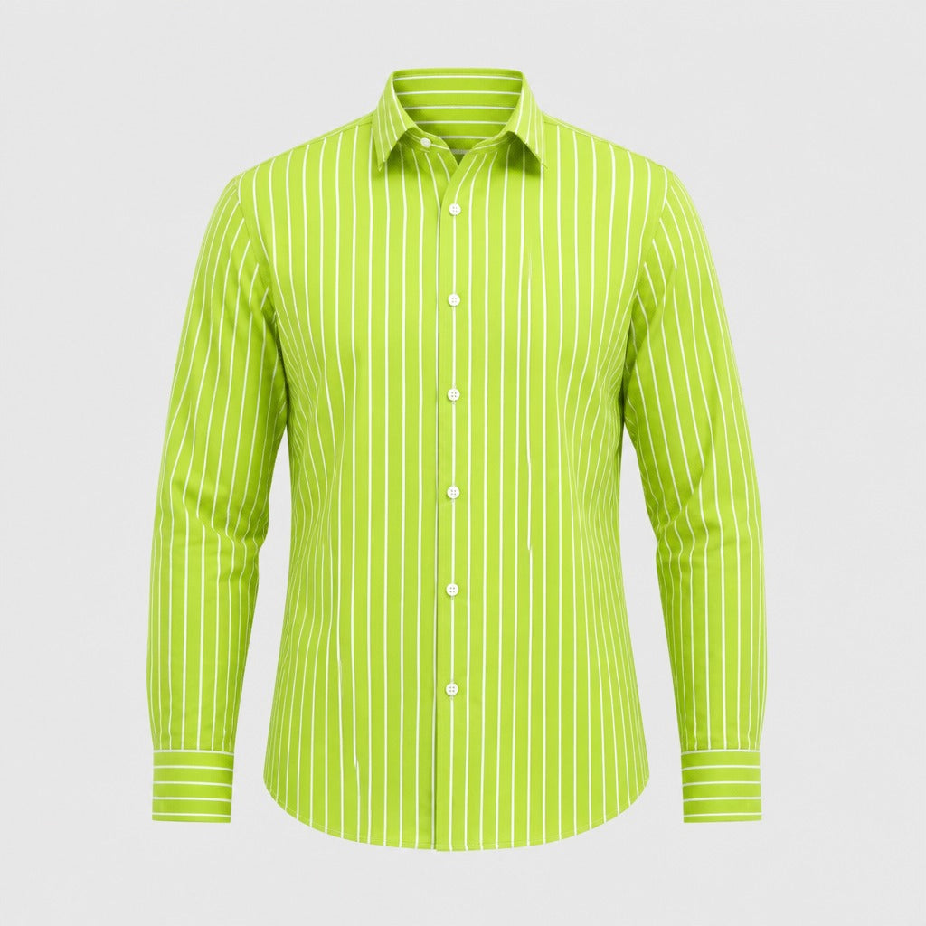 Men’s Striped Shirt with Turn-Down Collar Green product front