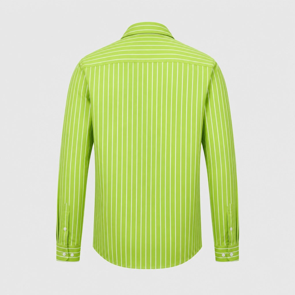 Men’s Striped Shirt with Turn-Down Collar Green product back