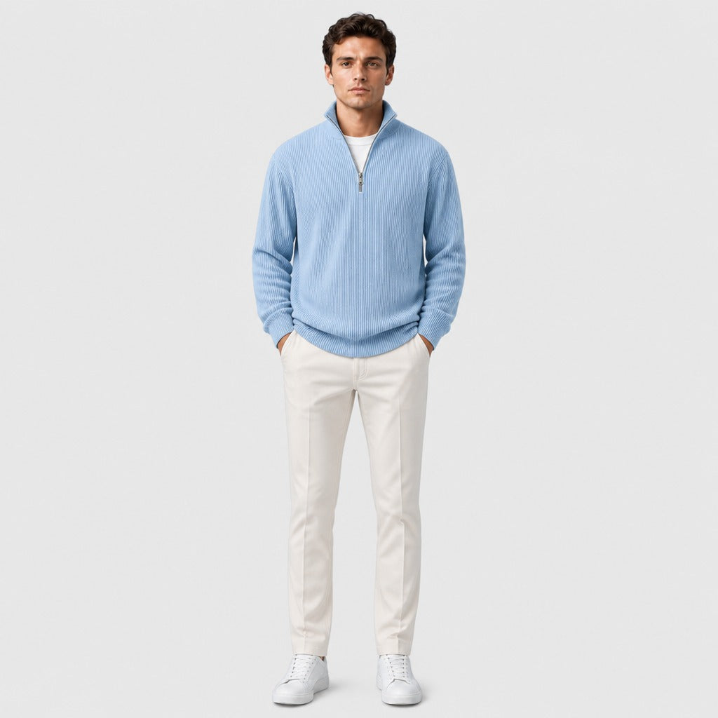 Men’s Striped Zip-Up Sweatshirt Blue full length