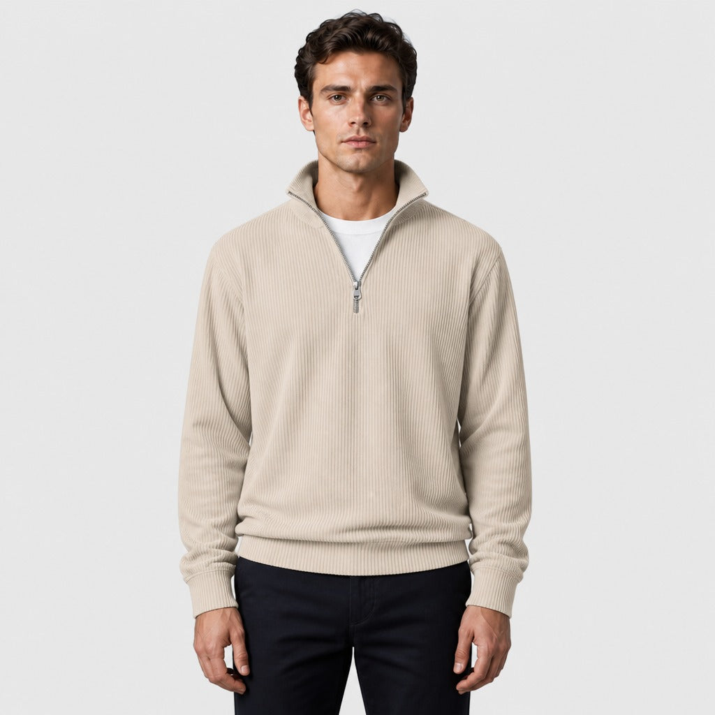 Men’s Striped Zip-Up Sweatshirt Khaki