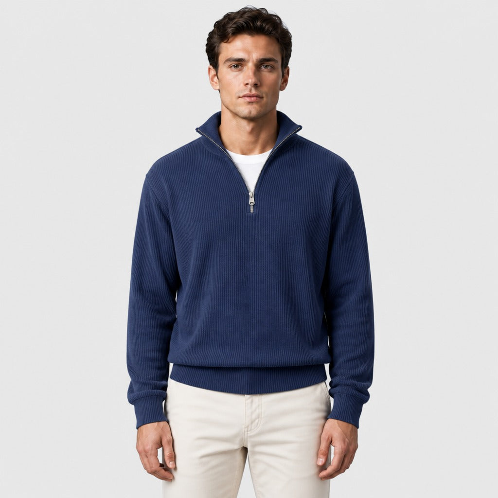 Men’s Striped Zip-Up Sweatshirt Navy Blue