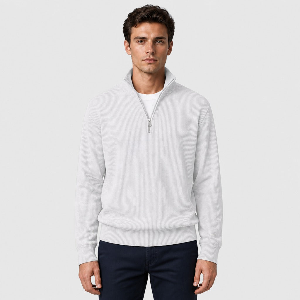 Men’s Striped Zip-Up Sweatshirt White