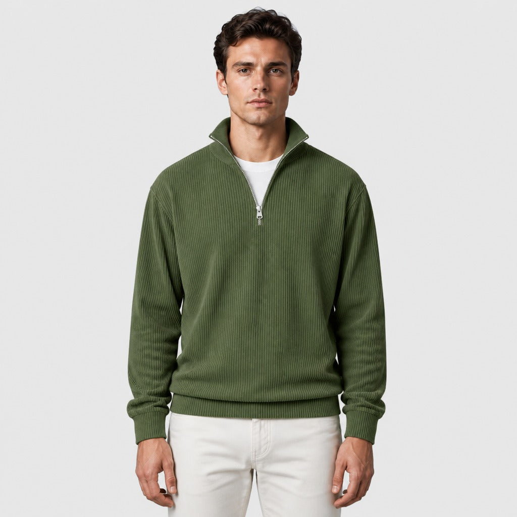Men’s Striped Zip-Up Sweatshirt Military Green